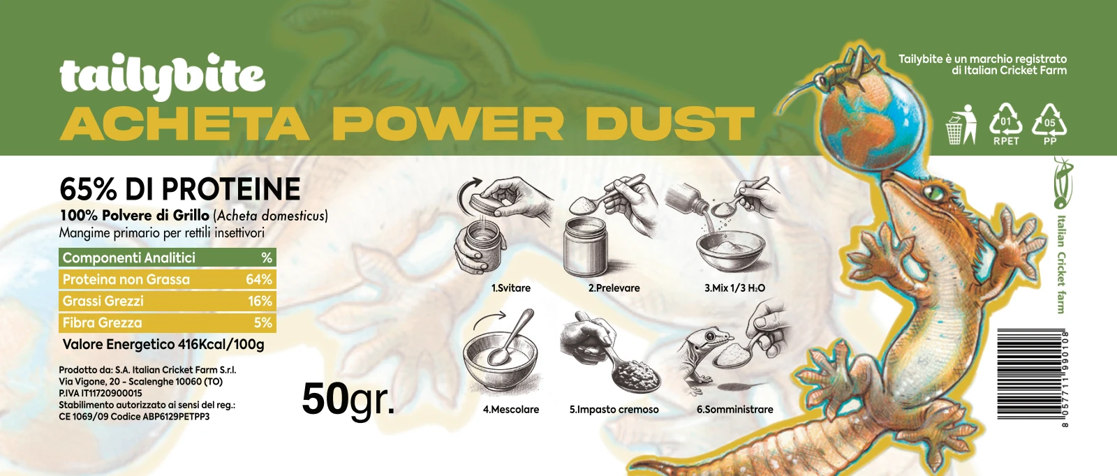 Etichetta originale Tailybite — Acheta Power Dust